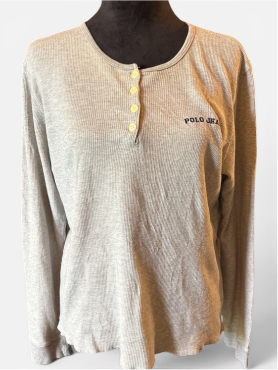 Polo Ralph Lauren Tops - Vintage Ralph Lauren Polo Jeans Grey Ribbed Long Sleeve Shirt - Size XL